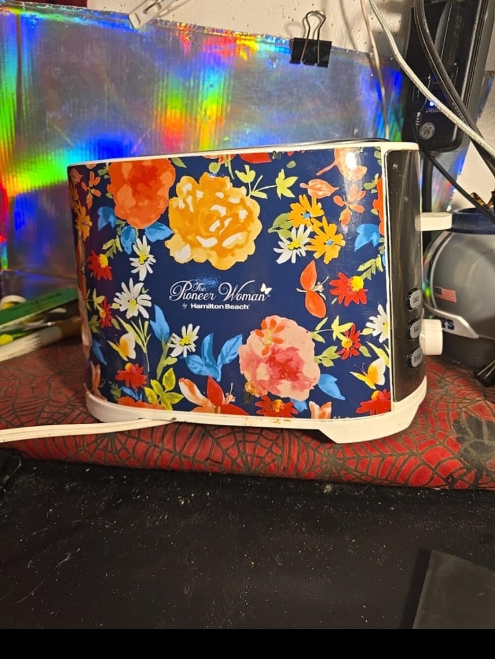 060226 Pioneer Woman Toaster Hamilton Beach Floral Toaster Blue Pink Stainless S